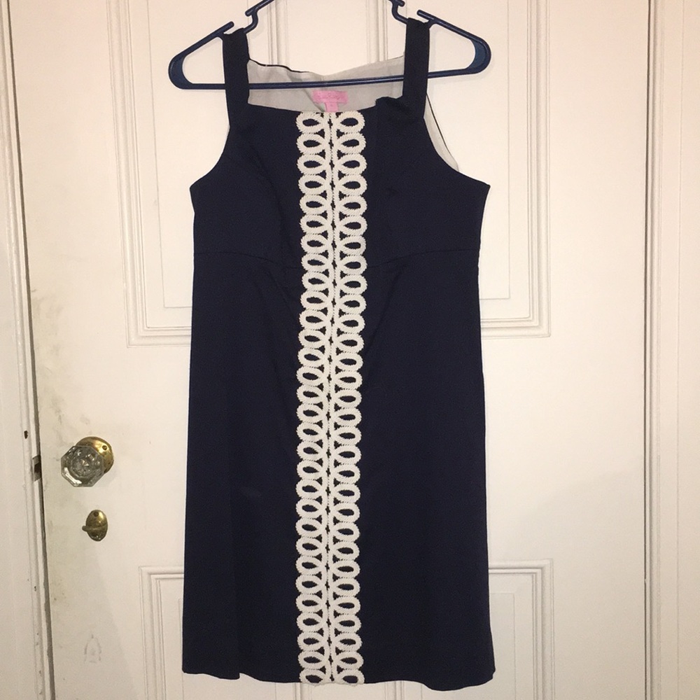 Lilly Pulitzer Navy Bowen White Lace Shift Dress 6